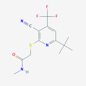 B2861437 2-((6-(tert-butyl)-3-cyano-4-(trifluoromethyl)pyridin-2-yl)thio)-N-methylacetamide CAS No. 905786-77-8