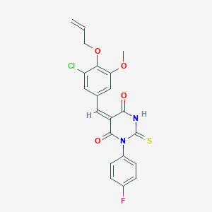molecular formula C21H16ClFN2O4S B286146 (5E)-5-[3-chloro-5-methoxy-4-(prop-2-en-1-yloxy)benzylidene]-1-(4-fluorophenyl)-2-thioxodihydropyrimidine-4,6(1H,5H)-dione 
