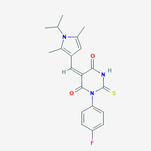 molecular formula C20H20FN3O2S B286149 (5E)-5-{[2,5-dimethyl-1-(propan-2-yl)-1H-pyrrol-3-yl]methylidene}-1-(4-fluorophenyl)-2-thioxodihydropyrimidine-4,6(1H,5H)-dione 