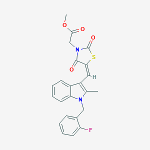 molecular formula C23H19FN2O4S B286151 methyl [(5E)-5-{[1-(2-fluorobenzyl)-2-methyl-1H-indol-3-yl]methylidene}-2,4-dioxo-1,3-thiazolidin-3-yl]acetate 