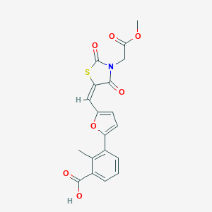 molecular formula C19H15NO7S B286152 3-(5-{(E)-[3-(2-methoxy-2-oxoethyl)-2,4-dioxo-1,3-thiazolidin-5-ylidene]methyl}furan-2-yl)-2-methylbenzoic acid 