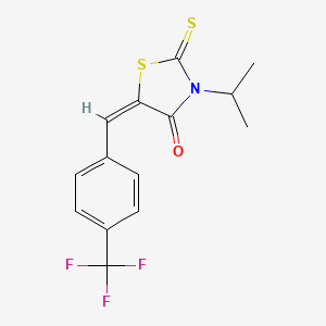 molecular formula C14H12F3NOS2 B2861528 (E)-3-异丙基-2-硫代-5-(4-(三氟甲基)亚苄基)噻唑烷-4-酮 CAS No. 476296-04-5