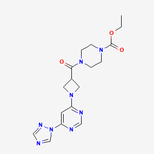molecular formula C17H22N8O3 B2861531 ethyl 4-(1-(6-(1H-1,2,4-triazol-1-yl)pyrimidin-4-yl)azetidine-3-carbonyl)piperazine-1-carboxylate CAS No. 2034583-12-3