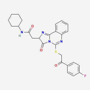 molecular formula C26H25FN4O3S B2861539 N-cyclohexyl-2-[5-[2-(4-fluorophenyl)-2-oxoethyl]sulfanyl-3-oxo-2H-imidazo[1,2-c]quinazolin-2-yl]acetamide CAS No. 958613-27-9