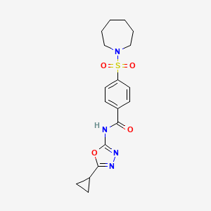 molecular formula C18H22N4O4S B2861542 4-(azepan-1-ylsulfonyl)-N-(5-cyclopropyl-1,3,4-oxadiazol-2-yl)benzamide CAS No. 850935-99-8
