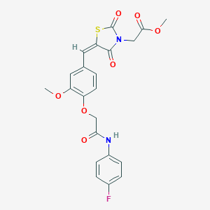 molecular formula C22H19FN2O7S B286155 methyl [(5E)-5-(4-{2-[(4-fluorophenyl)amino]-2-oxoethoxy}-3-methoxybenzylidene)-2,4-dioxo-1,3-thiazolidin-3-yl]acetate 
