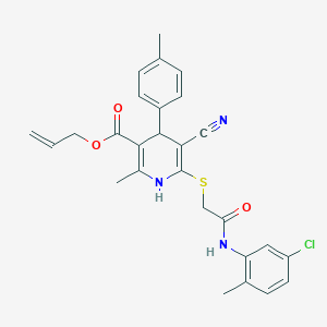 molecular formula C27H26ClN3O3S B2861557 Allyl 6-((2-((5-chloro-2-methylphenyl)amino)-2-oxoethyl)thio)-5-cyano-2-methyl-4-(p-tolyl)-1,4-dihydropyridine-3-carboxylate CAS No. 442556-35-6