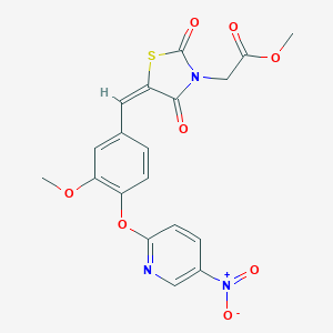 molecular formula C19H15N3O8S B286160 methyl [(5E)-5-{3-methoxy-4-[(5-nitropyridin-2-yl)oxy]benzylidene}-2,4-dioxo-1,3-thiazolidin-3-yl]acetate 