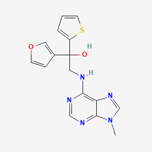 molecular formula C16H15N5O2S B2861617 1-(Furan-3-yl)-2-[(9-methylpurin-6-yl)amino]-1-thiophen-2-ylethanol CAS No. 2379978-38-6