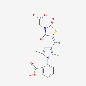 molecular formula C21H20N2O6S B286162 methyl 2-(3-{(E)-[3-(2-methoxy-2-oxoethyl)-2,4-dioxo-1,3-thiazolidin-5-ylidene]methyl}-2,5-dimethyl-1H-pyrrol-1-yl)benzoate 