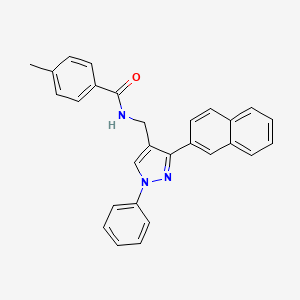 molecular formula C28H23N3O B2861620 4-methyl-N-{[3-(2-naphthyl)-1-phenyl-1H-pyrazol-4-yl]methyl}benzenecarboxamide CAS No. 956756-79-9