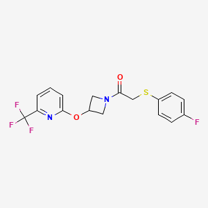 molecular formula C17H14F4N2O2S B2861621 2-((4-氟苯基)硫代)-1-(3-((6-(三氟甲基)吡啶-2-基)氧基)氮杂环丁-1-基)乙酮 CAS No. 2034520-92-6