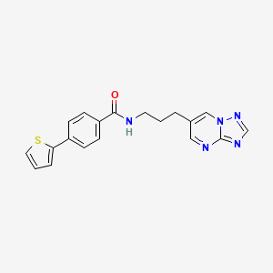 molecular formula C19H17N5OS B2861624 N-(3-([1,2,4]triazolo[1,5-a]pyrimidin-6-yl)propyl)-4-(thiophen-2-yl)benzamide CAS No. 2034557-56-5
