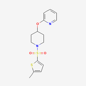 molecular formula C15H18N2O3S2 B2861632 2-((1-((5-Methylthiophen-2-yl)sulfonyl)piperidin-4-yl)oxy)pyridine CAS No. 1448134-36-8