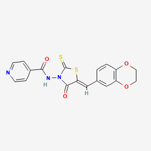 N-[(5Z)-5-(2,3-dihydro-1,4-benzodioxin-6-ylmethylidene)-4-oxo-2-thioxo-1,3-thiazolidin-3-yl]pyridine-4-carboxamide