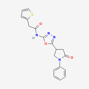molecular formula C18H16N4O3S B2861641 N-(5-(5-oxo-1-phenylpyrrolidin-3-yl)-1,3,4-oxadiazol-2-yl)-2-(thiophen-2-yl)acetamide CAS No. 1115900-36-1