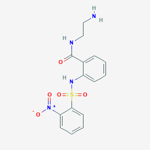 molecular formula C15H16N4O5S B2861643 N-(2-Aminoethyl)-2-[(2-nitrophenyl)sulfonylamino]benzamide CAS No. 2138116-68-2