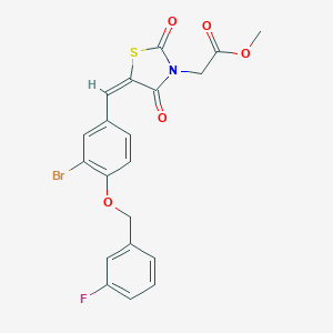 molecular formula C20H15BrFNO5S B286166 methyl [(5E)-5-{3-bromo-4-[(3-fluorobenzyl)oxy]benzylidene}-2,4-dioxo-1,3-thiazolidin-3-yl]acetate 