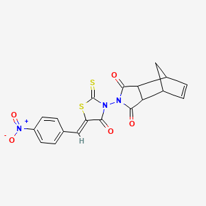 molecular formula C19H13N3O5S2 B2861673 4-[(5Z)-5-[(4-nitrophenyl)methylidene]-4-oxo-2-sulfanylidene-1,3-thiazolidin-3-yl]-4-azatricyclo[5.2.1.0^{2,6}]dec-8-ene-3,5-dione CAS No. 477766-82-8
