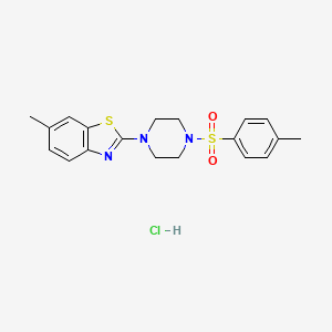 molecular formula C19H22ClN3O2S2 B2861683 6-Methyl-2-(4-tosylpiperazin-1-yl)benzo[d]thiazole hydrochloride CAS No. 1216540-69-0