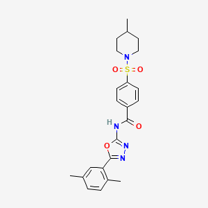 molecular formula C23H26N4O4S B2861689 N-(5-(2,5-dimethylphenyl)-1,3,4-oxadiazol-2-yl)-4-((4-methylpiperidin-1-yl)sulfonyl)benzamide CAS No. 891122-01-3