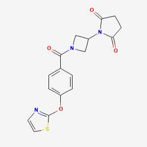 molecular formula C17H15N3O4S B2861702 1-(1-(4-(Thiazol-2-yloxy)benzoyl)azetidin-3-yl)pyrrolidine-2,5-dione CAS No. 1903538-31-7