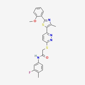 molecular formula C24H21FN4O2S2 B2861708 N-(3-氟-4-甲基苯基)-2-((6-(2-(2-甲氧基苯基)-4-甲基噻唑-5-基)吡哒嗪-3-基)硫代)乙酰胺 CAS No. 954662-39-6