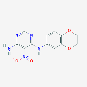 molecular formula C12H11N5O4 B2861719 N-(2,3-dihydro-1,4-benzodioxin-6-yl)-5-nitropyrimidine-4,6-diamine CAS No. 450345-24-1