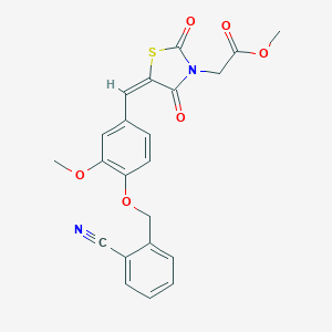 molecular formula C22H18N2O6S B286172 methyl [(5E)-5-{4-[(2-cyanobenzyl)oxy]-3-methoxybenzylidene}-2,4-dioxo-1,3-thiazolidin-3-yl]acetate 