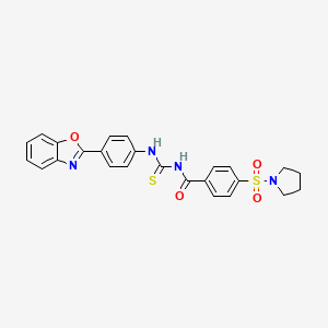 molecular formula C25H22N4O4S2 B2861749 N-((4-(benzo[d]oxazol-2-yl)phenyl)carbamothioyl)-4-(pyrrolidin-1-ylsulfonyl)benzamide CAS No. 477486-01-4
