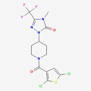 molecular formula C14H13Cl2F3N4O2S B2861765 1-(1-(2,5-dichlorothiophene-3-carbonyl)piperidin-4-yl)-4-methyl-3-(trifluoromethyl)-1H-1,2,4-triazol-5(4H)-one CAS No. 2034417-21-3