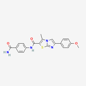 molecular formula C21H18N4O3S B2861775 N-(4-氨基羰基苯基)-6-(4-甲氧苯基)-3-甲基咪唑并[2,1-b]噻唑-2-甲酰胺 CAS No. 852135-18-3