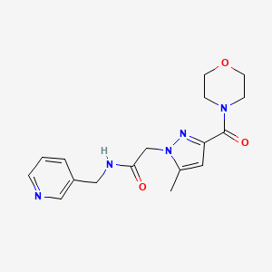 molecular formula C17H21N5O3 B2861778 2-(5-methyl-3-(morpholine-4-carbonyl)-1H-pyrazol-1-yl)-N-(pyridin-3-ylmethyl)acetamide CAS No. 1172793-07-5