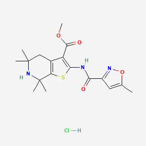 molecular formula C18H24ClN3O4S B2861779 5,5,7,7-四甲基-2-(5-甲基异恶唑-3-甲酰胺基)-4,5,6,7-四氢噻吩并[2,3-c]吡啶-3-甲酸甲酯盐酸盐 CAS No. 1329923-81-0
