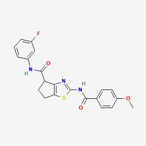 molecular formula C21H18FN3O3S B2861786 N-(3-氟苯基)-2-(4-甲氧基苯甲酰胺基)-5,6-二氢-4H-环戊并[d]噻唑-4-甲酰胺 CAS No. 941880-37-1
