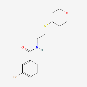 molecular formula C14H18BrNO2S B2861788 3-溴-N-(2-((四氢-2H-吡喃-4-基)硫代)乙基)苯甲酰胺 CAS No. 1798638-82-0