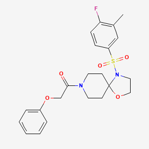 molecular formula C22H25FN2O5S B2861798 4-[(4-Fluoro-3-methylphenyl)sulfonyl]-8-(phenoxyacetyl)-1-oxa-4,8-diazaspiro[4.5]decane CAS No. 923226-66-8