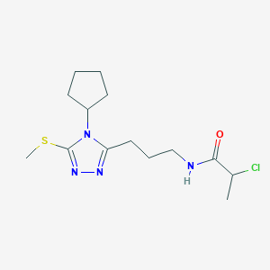 molecular formula C14H23ClN4OS B2861799 2-Chloro-N-[3-(4-cyclopentyl-5-methylsulfanyl-1,2,4-triazol-3-yl)propyl]propanamide CAS No. 2411224-55-8