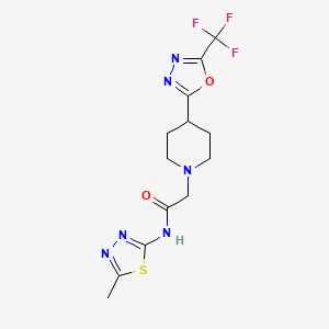 molecular formula C13H15F3N6O2S B2861812 N-(5-甲基-1,3,4-噻二唑-2-基)-2-(4-(5-(三氟甲基)-1,3,4-恶二唑-2-基)哌啶-1-基)乙酰胺 CAS No. 1396687-42-5