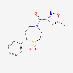 molecular formula C16H18N2O4S B2861821 (1,1-Dioxido-7-phenyl-1,4-thiazepan-4-yl)(5-methylisoxazol-3-yl)methanone CAS No. 2034335-00-5