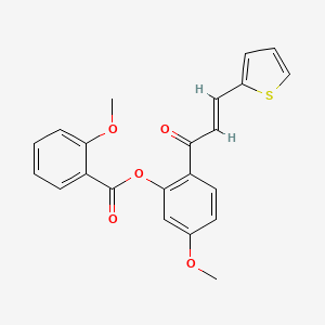 molecular formula C22H18O5S B2861833 5-甲氧基-2-[(2E)-3-(噻吩-2-基)丙-2-烯酰]苯基 2-甲氧基苯甲酸酯 CAS No. 433259-58-6