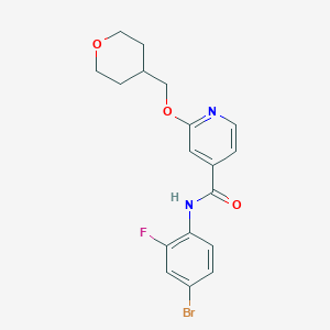 molecular formula C18H18BrFN2O3 B2861834 N-(4-溴-2-氟苯基)-2-((四氢-2H-吡喃-4-基)甲氧基)异烟酰胺 CAS No. 2034450-14-9