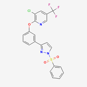 molecular formula C21H13ClF3N3O3S B2861843 2-[3-[1-(苯磺酰)吡唑-3-基]苯氧基]-3-氯-5-(三氟甲基)吡啶 CAS No. 321385-86-8