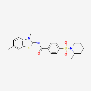 molecular formula C22H25N3O3S2 B2861860 N-(3,6-二甲基-1,3-苯并噻唑-2-亚甲基)-4-(2-甲基哌啶-1-基)磺酰基苯甲酰胺 CAS No. 683261-03-2