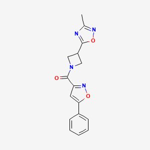 molecular formula C16H14N4O3 B2861867 (3-(3-Methyl-1,2,4-oxadiazol-5-yl)azetidin-1-yl)(5-phenylisoxazol-3-yl)methanone CAS No. 1286710-54-0