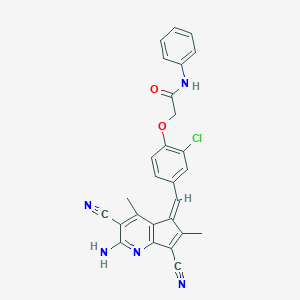 molecular formula C27H20ClN5O2 B286187 2-{4-[(2-amino-3,7-dicyano-4,6-dimethyl-5H-cyclopenta[b]pyridin-5-ylidene)methyl]-2-chlorophenoxy}-N-phenylacetamide 