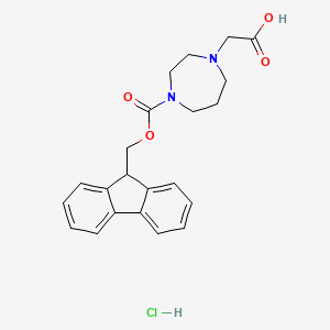 molecular formula C22H25ClN2O4 B2861870 2-(4-{[(9H-芴-9-基)甲氧基]羰基}-1,4-二氮杂环-1-基)乙酸盐酸盐 CAS No. 2172587-06-1