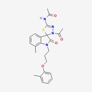 molecular formula C24H26N4O4S B2861873 N-{3'-acetyl-7-methyl-1-[3-(2-methylphenoxy)propyl]-2-oxo-1,2-dihydro-3'H-spiro[indole-3,2'-[1,3,4]thiadiazol]-5'-yl}acetamide CAS No. 905775-21-5