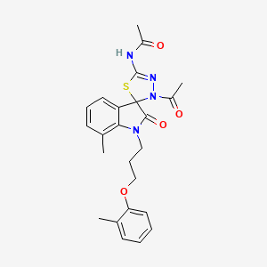 molecular formula C24H26N4O4S B2861873 N-{3'-乙酰基-7-甲基-1-[3-(2-甲基苯氧基)丙基]-2-氧代-1,2-二氢-3'H-螺[吲哚-3,2'-[1,3,4]噻二唑]-5'-基}乙酰胺 CAS No. 905775-21-5