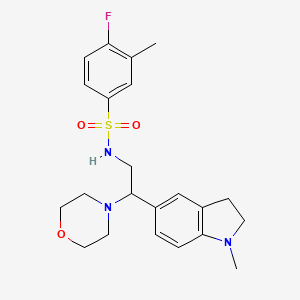 molecular formula C22H28FN3O3S B2861879 4-氟-3-甲基-N-(2-(1-甲基吲哚-5-基)-2-吗啉基乙基)苯磺酰胺 CAS No. 946241-91-4